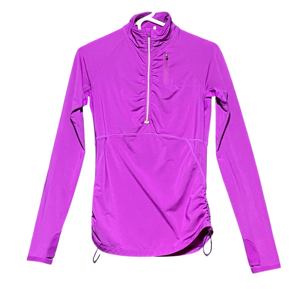 Athleta Alacrity 1/4 Zip Track Jacket Women's XS Purple Ruched Thumbholes Active